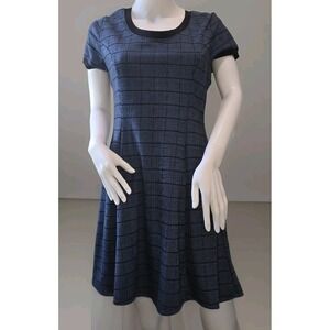 Vintage Bebop Skater Dress Size Large Open Back Blue Black Plaid Y2K Knit Retro‎